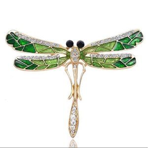 Goldtone Dragonfly Brooch Fashion Pin Rhinestones